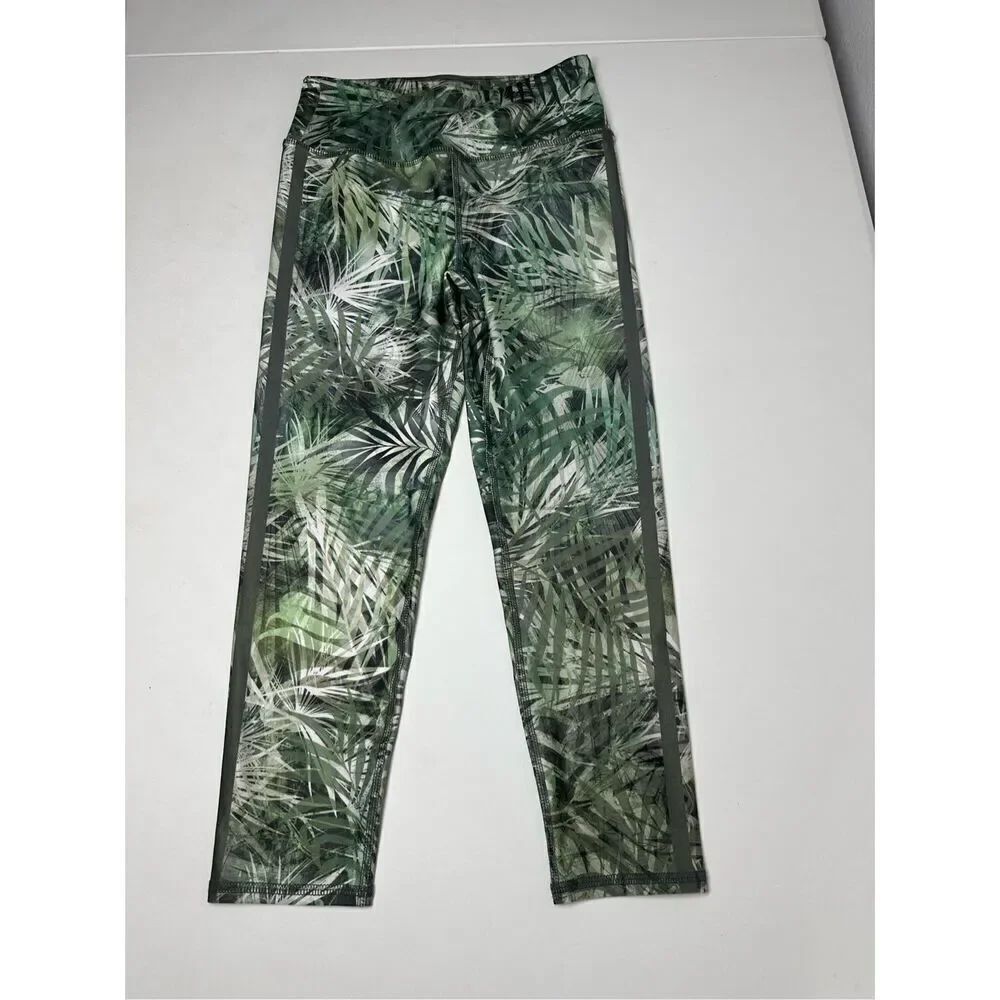 Evolution and Creation Women's M Palms Leaves Print Capri Leggings 21,5 “ Green